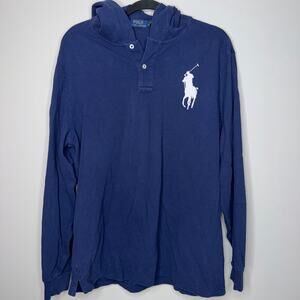 Polo Ralph Lauren Hoodie Mens XL Navy Blue Large White Pony Long Sleeve Polo